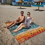 Style STD-001-50 Blue And Brown Quick Dry Beach Mat Sand Proof Waterproof Outdoor Picnic Blanket - Compact & Lightweight - Low Angle