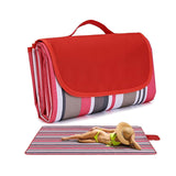 Red Stripes Stitching Premium Picnic Mat - Extra Thick & Waterproof Oxford Cloth Camping Blanket - 145x180cm - Front View