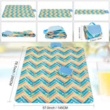 Blue Stripes Stitching Premium Picnic Mat - Extra Thick & Waterproof Oxford Cloth Camping Blanket - 145x200cm - Front View