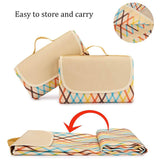 Yellow Stripes Stitching Premium Picnic Mat - Extra Thick & Waterproof Oxford Cloth Camping Blanket - 145x200cm - Side View