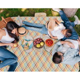 Yellow Stripes Stitching Premium Picnic Mat - Extra Thick & Waterproof Oxford Cloth Camping Blanket - 145x200cm - Top-Down View