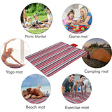 Red Stripes Stitching Premium Picnic Mat - Extra Thick & Waterproof Oxford Cloth Camping Blanket - 145x200cm - Front View