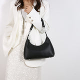 Black Women's Trendy PU Leather Shoulder Bag - Fashionable Underarm Hobo Bag with Adjustable Strap - Front View