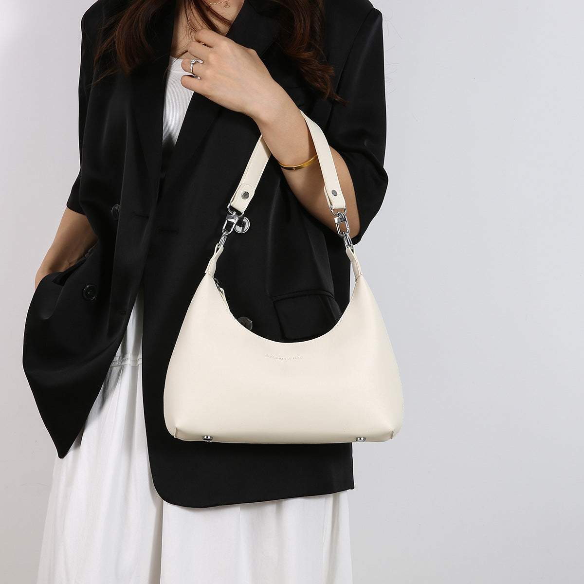 Beige Women's Trendy PU Leather Shoulder Bag - Fashionable Underarm Hobo Bag with Adjustable Strap