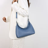 Blue Women's Trendy PU Leather Shoulder Bag - Fashionable Underarm Hobo Bag with Adjustable Strap - Side View