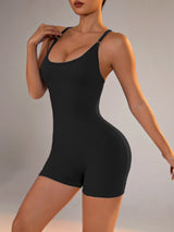 Size S Black Nylon Seamless Yoga Bodysuit - Women's Athletic Romper, Crisscross Back, Workout Jumpsuit - 45-Degree Angle
