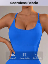 Size XS Royal Blue Nylon Seamless Yoga Bodysuit - Women's Athletic Romper, Crisscross Back, Workout Jumpsuit - Side View