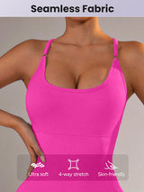 Size XS Rose Red Grey Nylon Seamless Yoga Bodysuit - Women's Athletic Romper, Crisscross Back, Workout Jumpsuit - Top-Down View