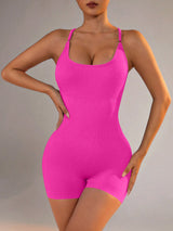 Size S Rose Red Grey Nylon Seamless Yoga Bodysuit - Women's Athletic Romper, Crisscross Back, Workout Jumpsuit