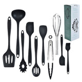 Black 10-Piece Premium Silicone Kitchen Utensil Set - Heat Resistant, Non-Stick Cookware - Front View