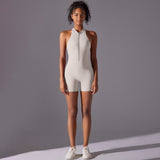 Size L White Gray High-Impact Seamless Bodysuit - Nude Feel Yoga & Fitness Romper - Front View