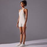 Size L White Gray High-Impact Seamless Bodysuit - Nude Feel Yoga & Fitness Romper - Side View