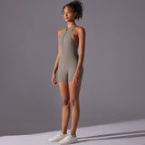 Size S Grey High-Impact Seamless Bodysuit - Nude Feel Yoga & Fitness Romper - Front View