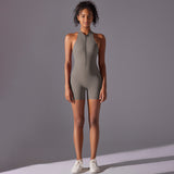 Size L Grey High-Impact Seamless Bodysuit - Nude Feel Yoga & Fitness Romper - Side View