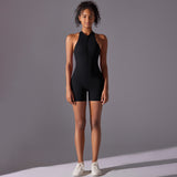 Size S Black High-Impact Seamless Bodysuit - Nude Feel Yoga & Fitness Romper - Front View