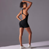 Size S Black High-Impact Seamless Bodysuit - Nude Feel Yoga & Fitness Romper - Top-Down View