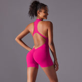 Size XL Rose Red High-Impact Seamless Bodysuit - Nude Feel Yoga & Fitness Romper - Front View