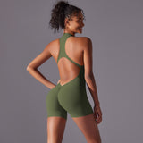 Size M Olive Green High-Impact Seamless Bodysuit - Nude Feel Yoga & Fitness Romper - Side View