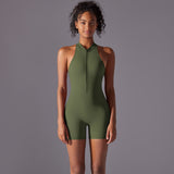 Size S Olive Green High-Impact Seamless Bodysuit - Nude Feel Yoga & Fitness Romper - Top-Down View