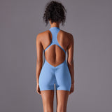 Size M Light Blue High-Impact Seamless Bodysuit - Nude Feel Yoga & Fitness Romper - Top-Down View