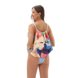 Colorful Dog Pattern 2-in-1 Foldable Beach Towel & Backpack - Microfiber Travel Set is concise - Top-Down View