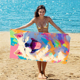 Colorful Dog Pattern 2-in-1 Foldable Beach Towel & Backpack - Microfiber Travel Set is concise - 45-Degree Angle