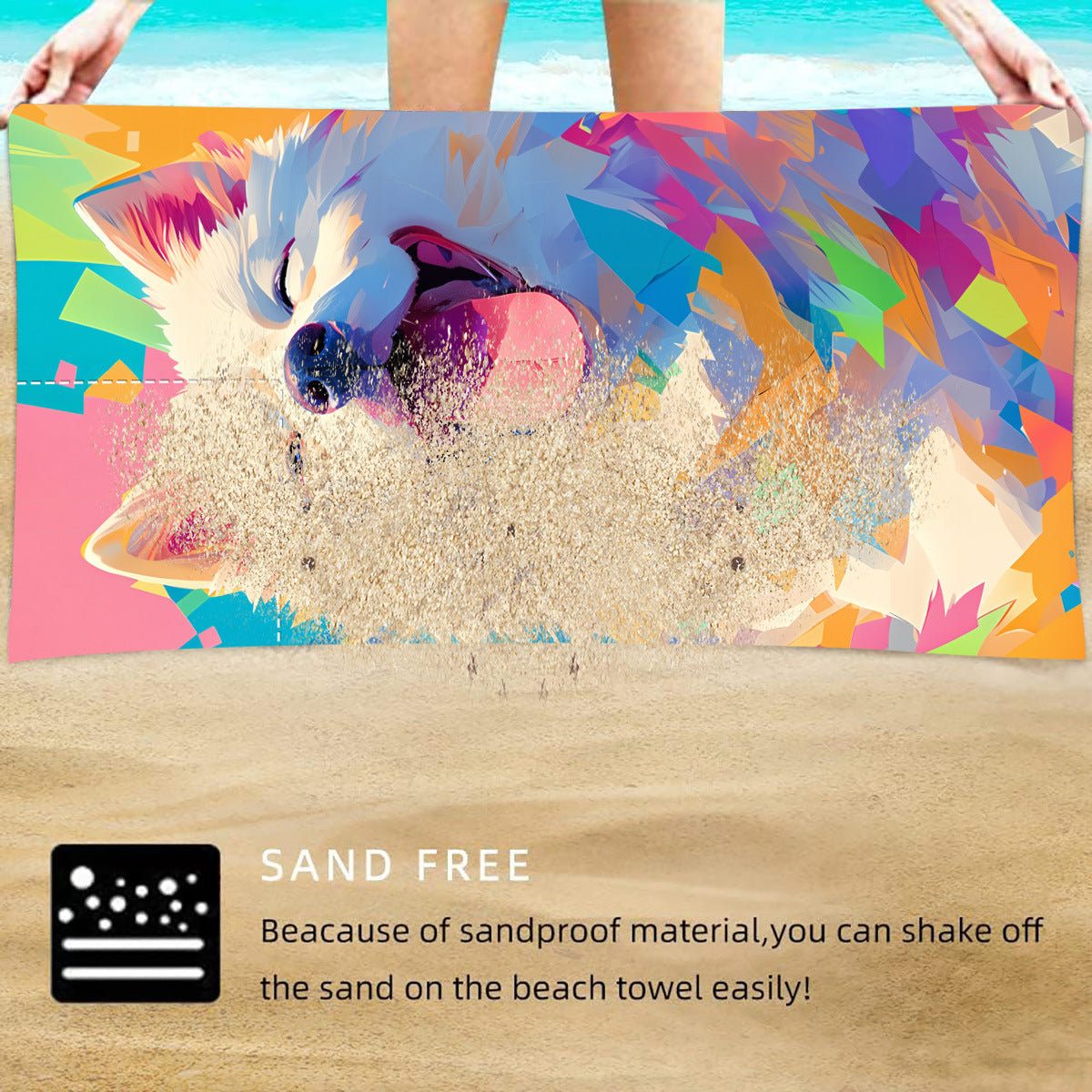 Colorful Dog Pattern 2-in-1 Foldable Beach Towel & Backpack - Microfiber Travel Set is concise