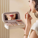 Black Dual Zipper Portable Jewelry Box with Mirror - Travel Jewelry Organizer - Front View