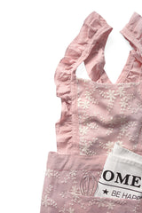 Blue Ruffled Kitchen Apron with Floral Lace - Comfortable Baking & Crafting Apron - Front View