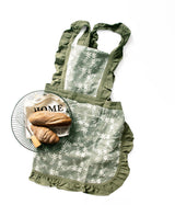 Blue Ruffled Kitchen Apron with Floral Lace - Comfortable Baking & Crafting Apron - Top-Down View