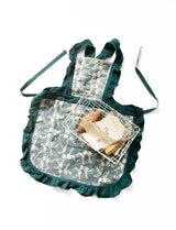 Blue Ruffled Kitchen Apron with Floral Lace - Comfortable Baking & Crafting Apron - Rear View