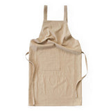 Khaki Cotton Linen H-Back Apron - Solid Color Kitchen Cooking Apron with Pocket - Front View