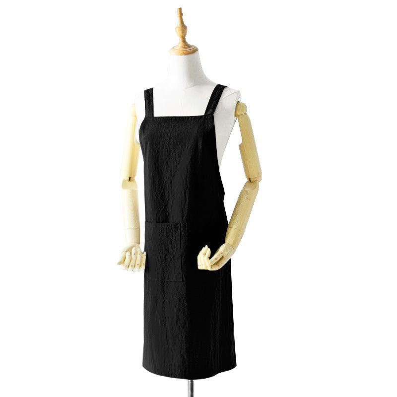 Green Cotton Linen H-Back Apron - Solid Color Kitchen Cooking Apron with Pocket