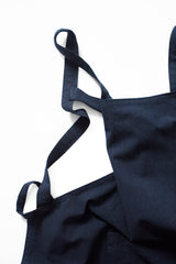 Blue Cotton Linen H-Back Apron - Solid Color Kitchen Cooking Apron with Pocket - 45-Degree Angle