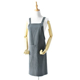 Grey Cotton Linen H-Back Apron - Solid Color Kitchen Cooking Apron with Pocket - Side View