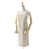 Off White Cotton Linen H-Back Apron - Solid Color Kitchen Cooking Apron with Pocket - Front View