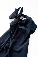 Black Cotton Linen H-Back Apron - Solid Color Kitchen Cooking Apron with Pocket - Rear View