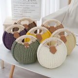 Khaki Boho Circle Straw Bag - Stylish Woven Tote with Round Handles