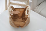 Khaki Boho Circle Straw Bag - Stylish Woven Tote with Round Handles - Side View