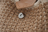 Khaki Boho Circle Straw Bag - Stylish Woven Tote with Round Handles - Top-Down View