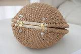 Khaki Boho Circle Straw Bag - Stylish Woven Tote with Round Handles - 45-Degree Angle
