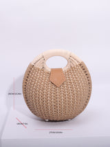 Khaki Boho Circle Straw Bag - Stylish Woven Tote with Round Handles - Rear View