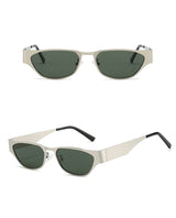 Silver Frame Dark Green Film Retro Cat Eye Sunglasses - Metal Frame, UV400 Protection - Front View