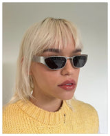 Silver Frame Dark Green Film Retro Cat Eye Sunglasses - Metal Frame, UV400 Protection - 45-Degree Angle