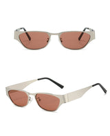 Silver Frame Powder Film Retro Cat Eye Sunglasses - Metal Frame, UV400 Protection - Front View