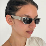 Silver Frame Powder Film Retro Cat Eye Sunglasses - Metal Frame, UV400 Protection - Side View