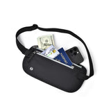 Black(Gray Zipper) Nylon Travel Waist Pack - Waterproof, RFID Blocking, Lightweight - Top-Down View