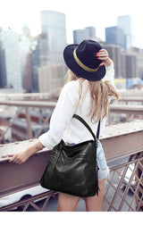 Black Spacious & Stylish  PU Leather Tote Bag -  Versatile Shoulder/Crossbody