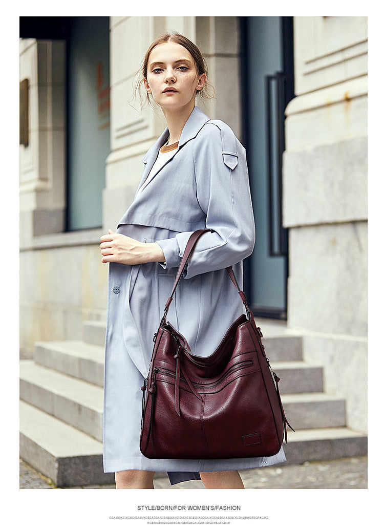 Coffee Spacious & Stylish  PU Leather Tote Bag -  Versatile Shoulder/Crossbody