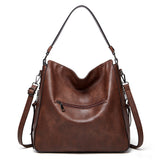 Brown Spacious & Stylish  PU Leather Tote Bag -  Versatile Shoulder/Crossbody - Low Angle